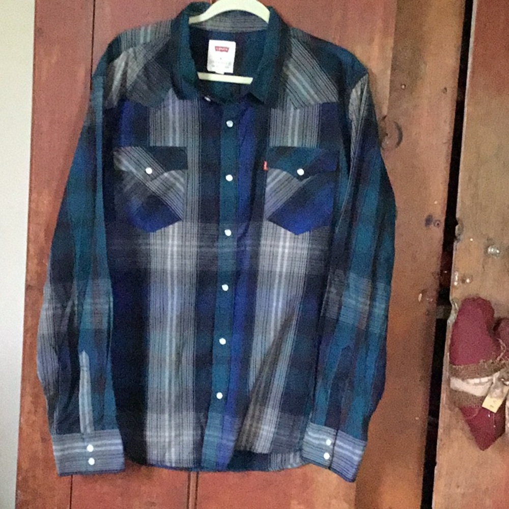 Men’s Levi's Blue Plaid Snap Button Shirt - XL